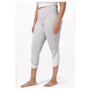 Lululemon Wunder Under High Rise Scalloped Gray Hem Crop Women's Leggings Sz 32"